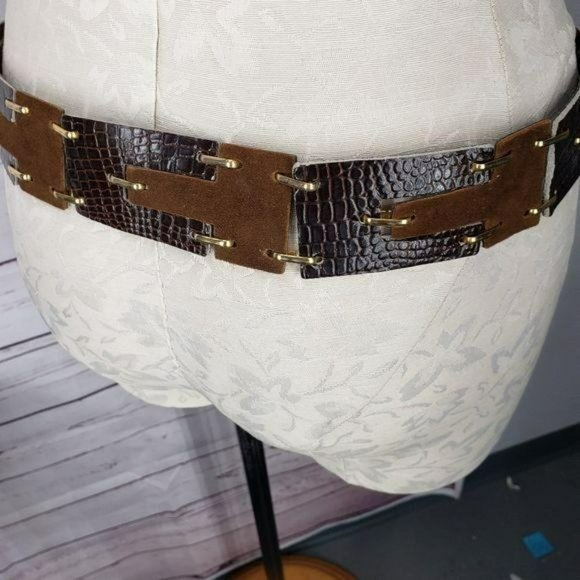 Brown Leather Gold Hoop Hook Closure Statement Belt ‎ Cosplay - Picture 7 of 11